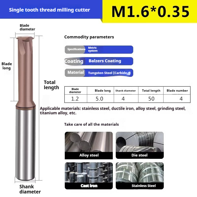 6032 60 degree thread milling cutter single thread, three threads, full thread CNC machining center tungsten steel alloy coated milling cutter can be customized Shandong Denso Pricision Tools Co.,Ltd.